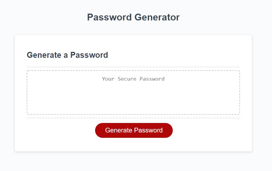 Github Recordswordjavascript Password Generator An Application That Generates A Random 